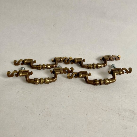 Lot 4 Vintage Drawer Pulls Retro MCM Brass? Handles - Picture 1 of 5